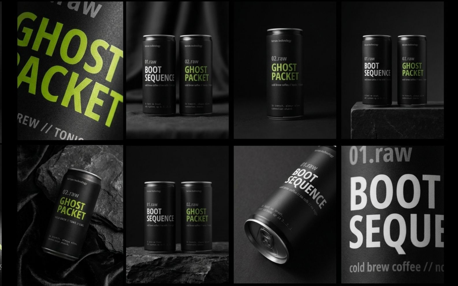 Cold brew product visual with bootsequence and ghost packet